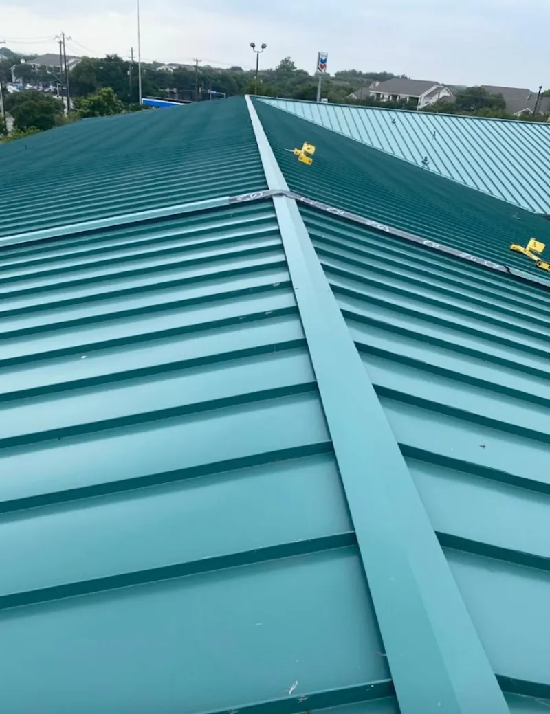 Green commercial metal roof ridge and valley for Metal Roof Repair in Hillsborough